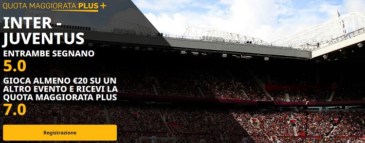 quota maggiorata inter juventus offerta da betfair