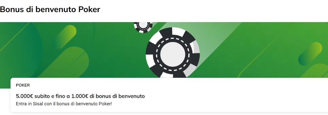 bonus benvenuto sisal poker screen
