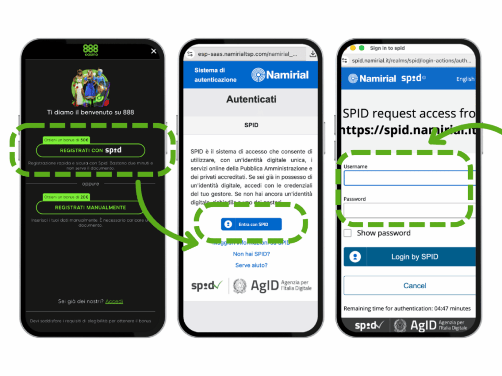 step registrazione spid casino