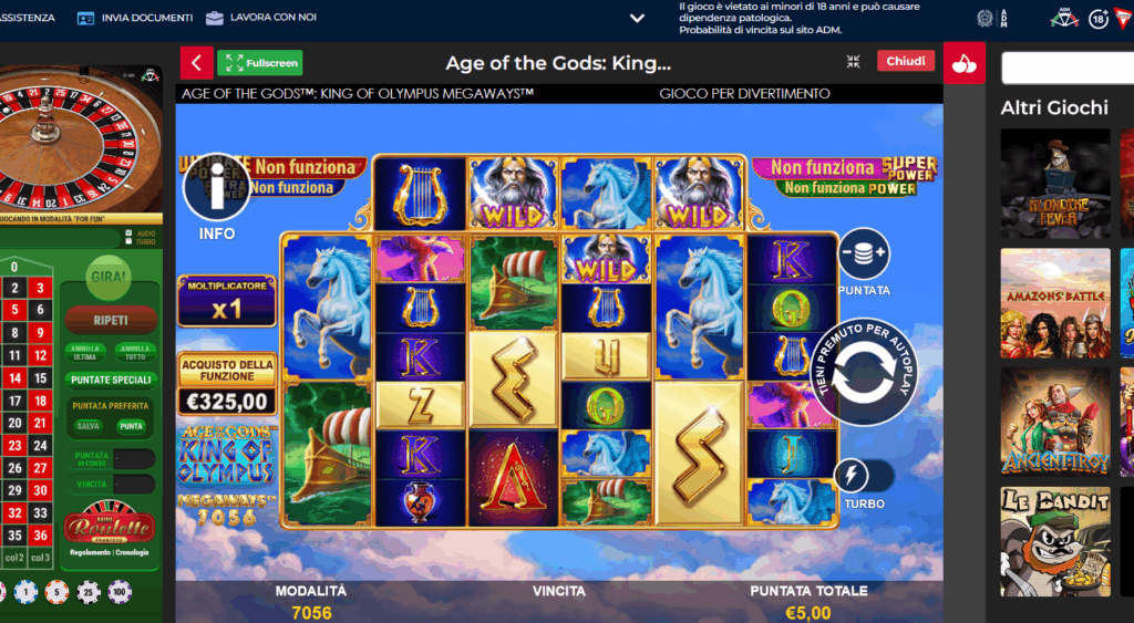Screenshot test slot Age of the Gods su casinò Quigioco - prova reale Scommesse.io