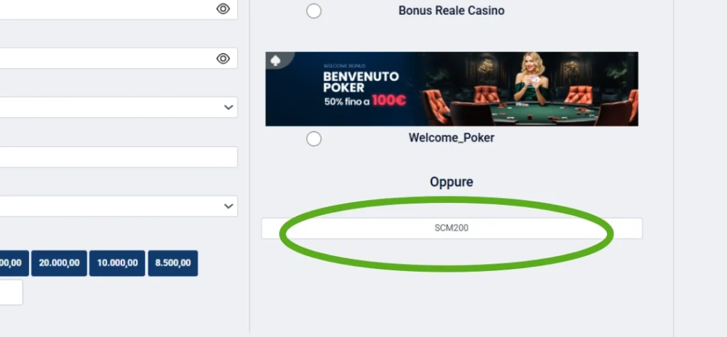 inserimento codice bonus casino di benvenuto