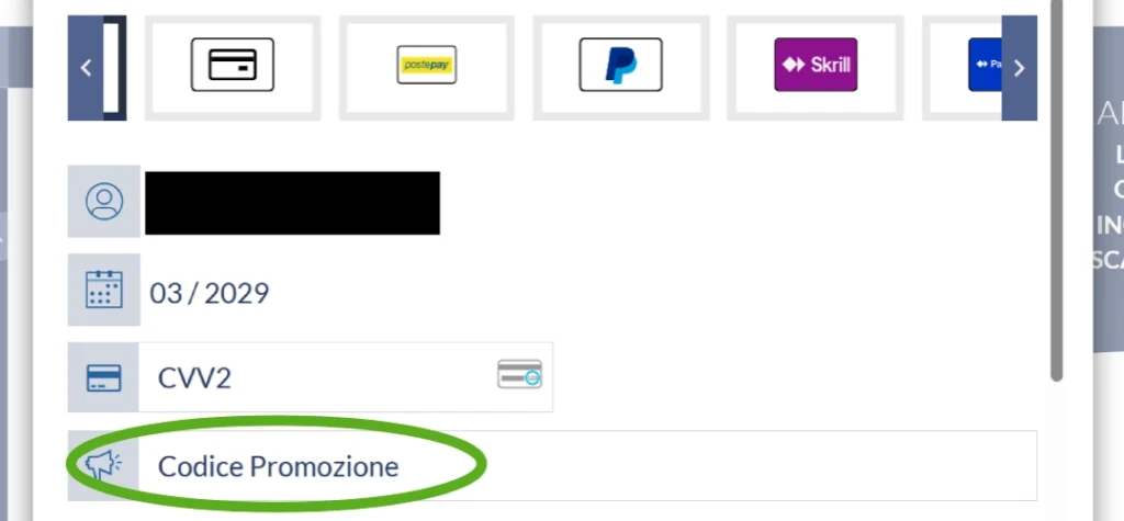inserimento codice bonus casino gia registrato