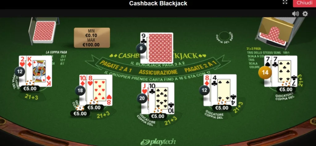 Screenshot cashback blackjack sportium