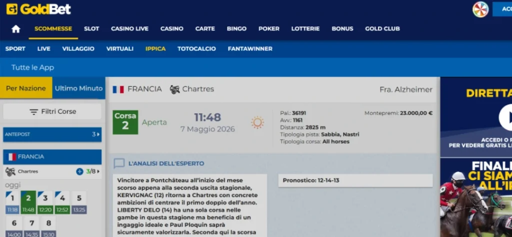 screenshot goldbet ippica