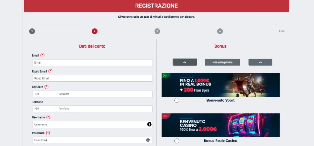 screenshot registrazione marathonbet