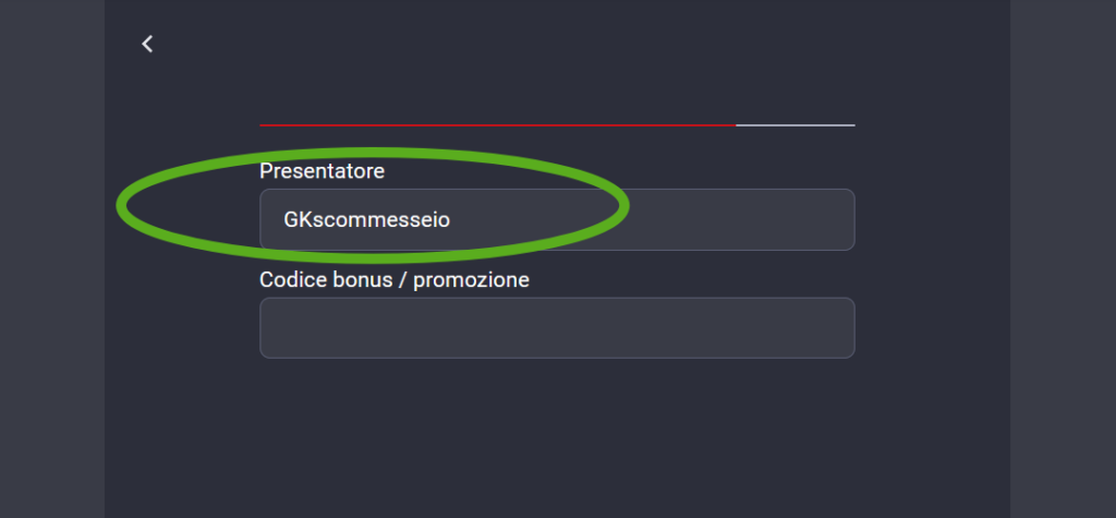 Screenshot registrazione sportium