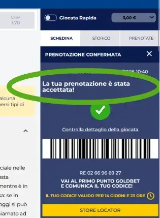 Screenshot schedina prenotata GoldBet