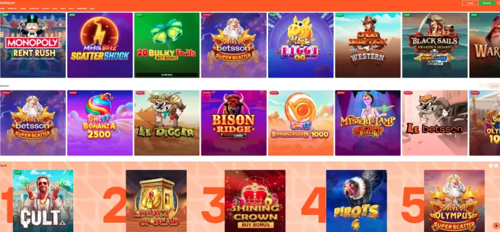 screenshot sezione casino betsson