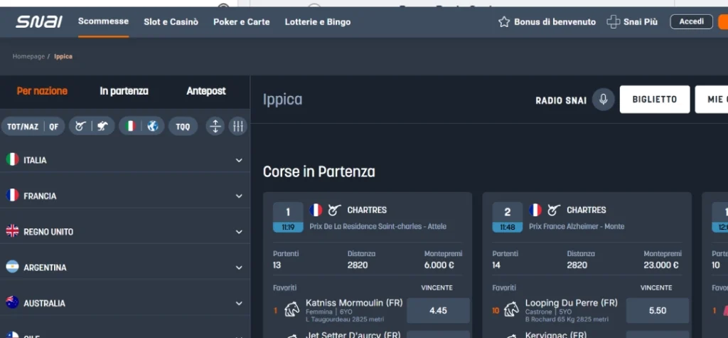 screenshot snai ippica