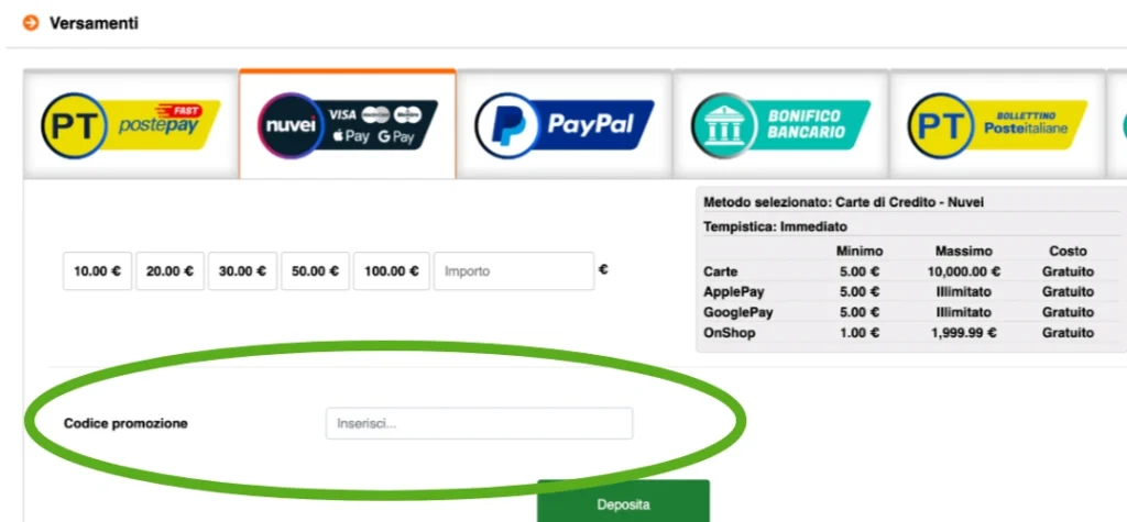 inserimento codice promo vincitu in fase di ricarica