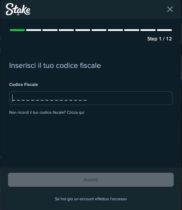 Registrazione su Stake