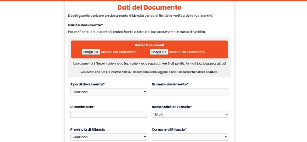 screenshot registrazione vincitu