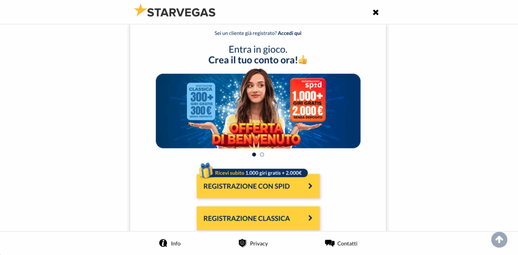 registrazione su starvegas