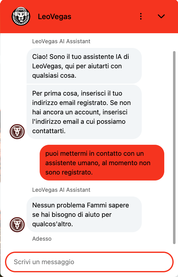 assistenza clienti Leovegas