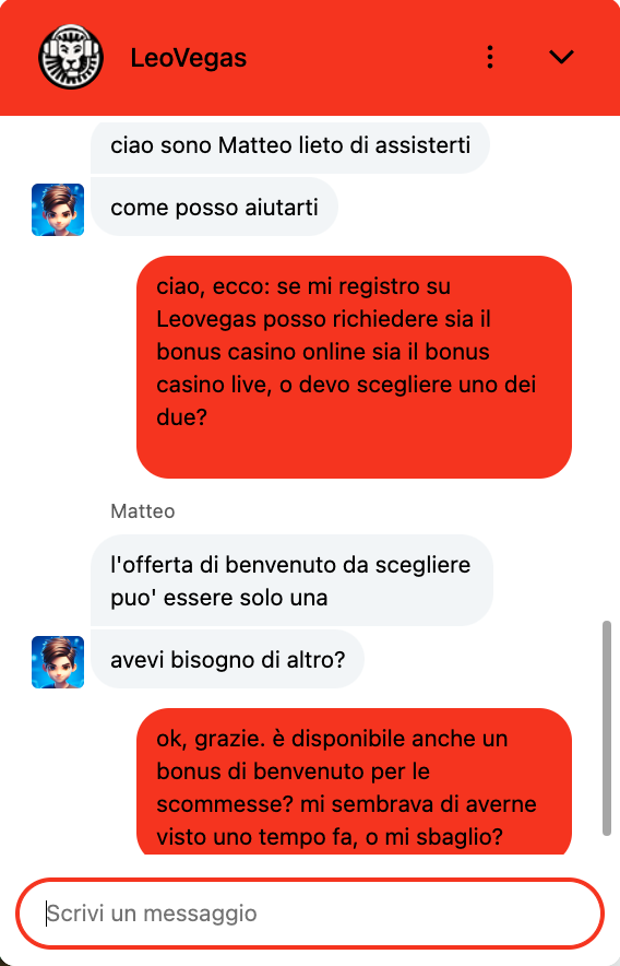 servizio clienti leovegas