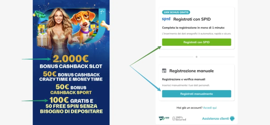 screenshot registrazione online starcasin&ograve;