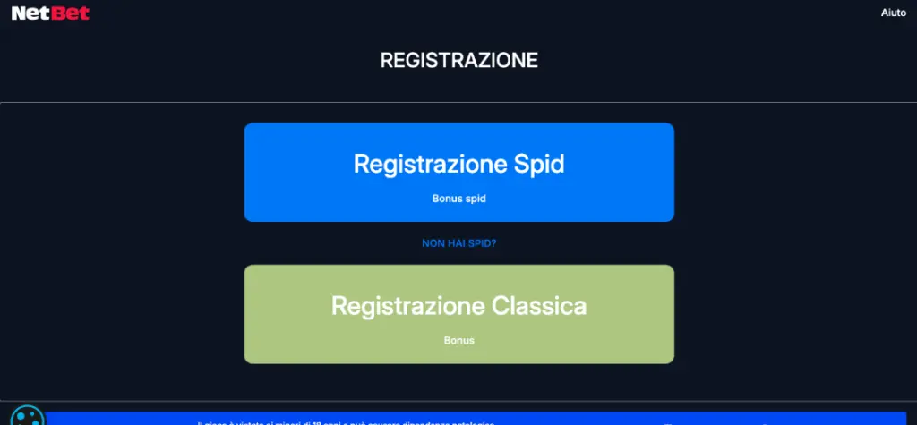 Registrazione su NetBet spid e classica