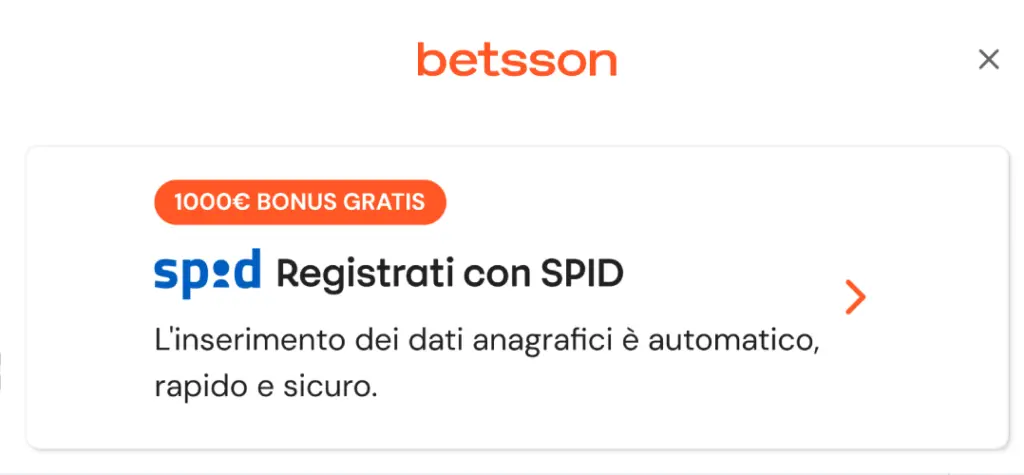 Registrazione SPID Betsson