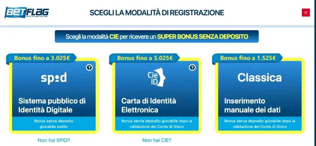 Bonus registrazione BetFlag